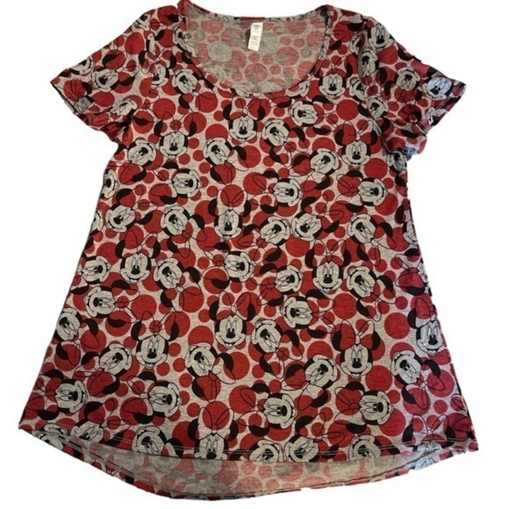 Women's Lularoe Disney Minnie Gray Red Black Blouse Shirt Size SMALL EUC #7299